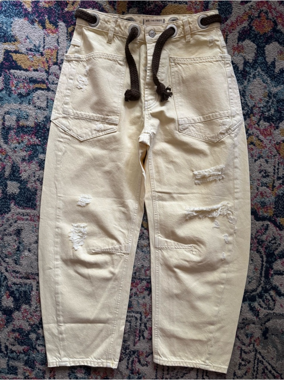 NWOT We The Free Free People Moxie Pull On Barrel Jeans- Lemon Icing- 25